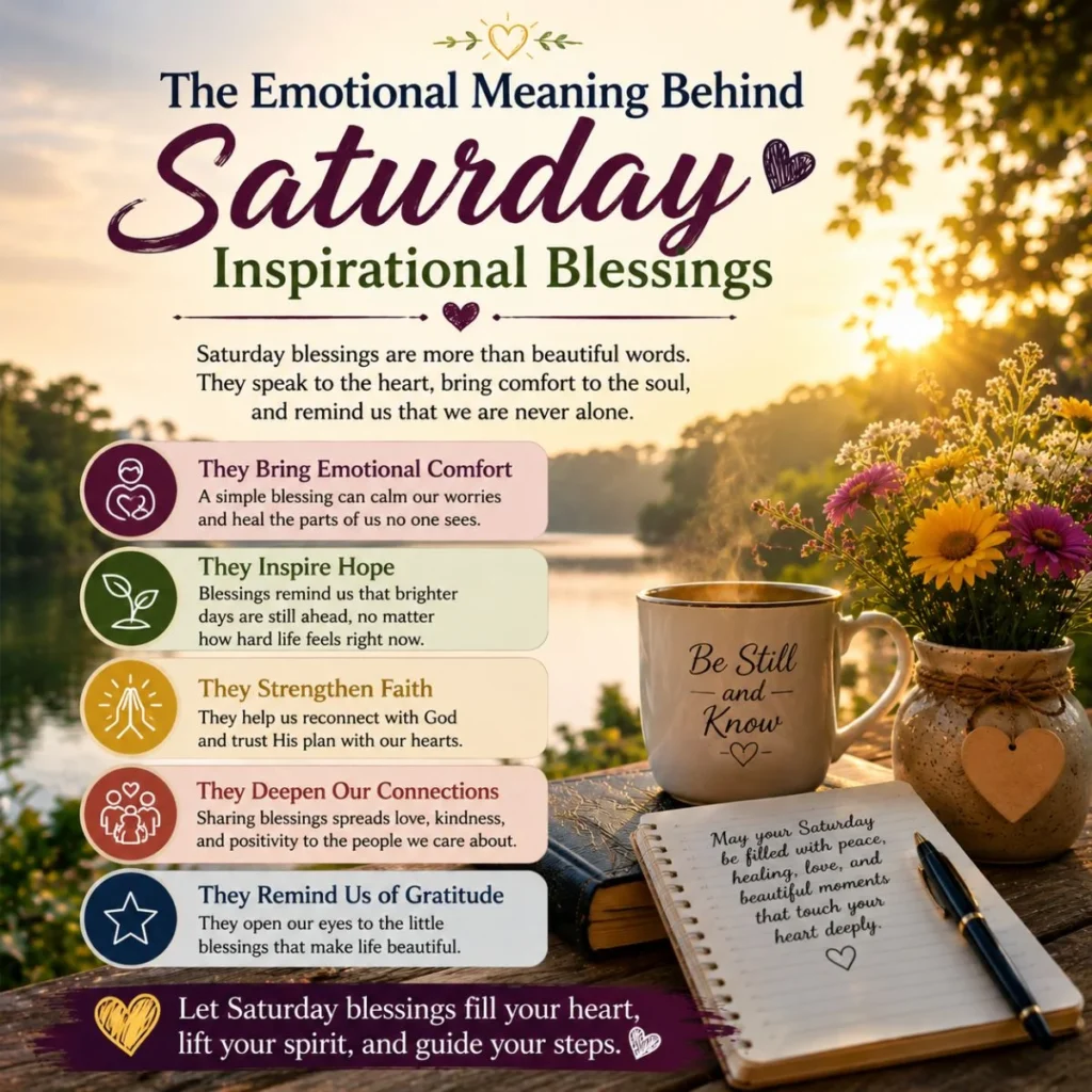 Emotional meaning of Saturday inspirational blessings with sunrise, coffee, flowers, faith, hope, and gratitude