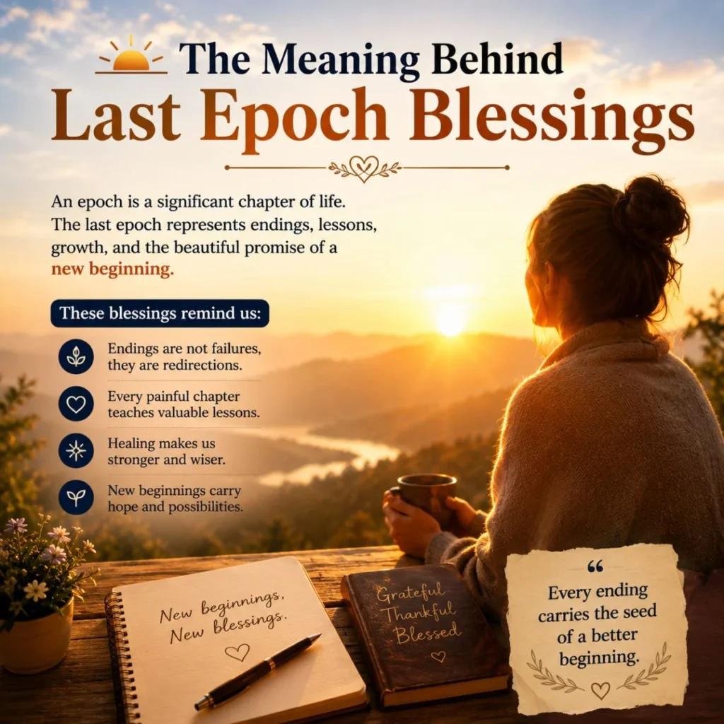 Meaning behind last epoch blessings with sunrise, journal, and peaceful spiritual reflection