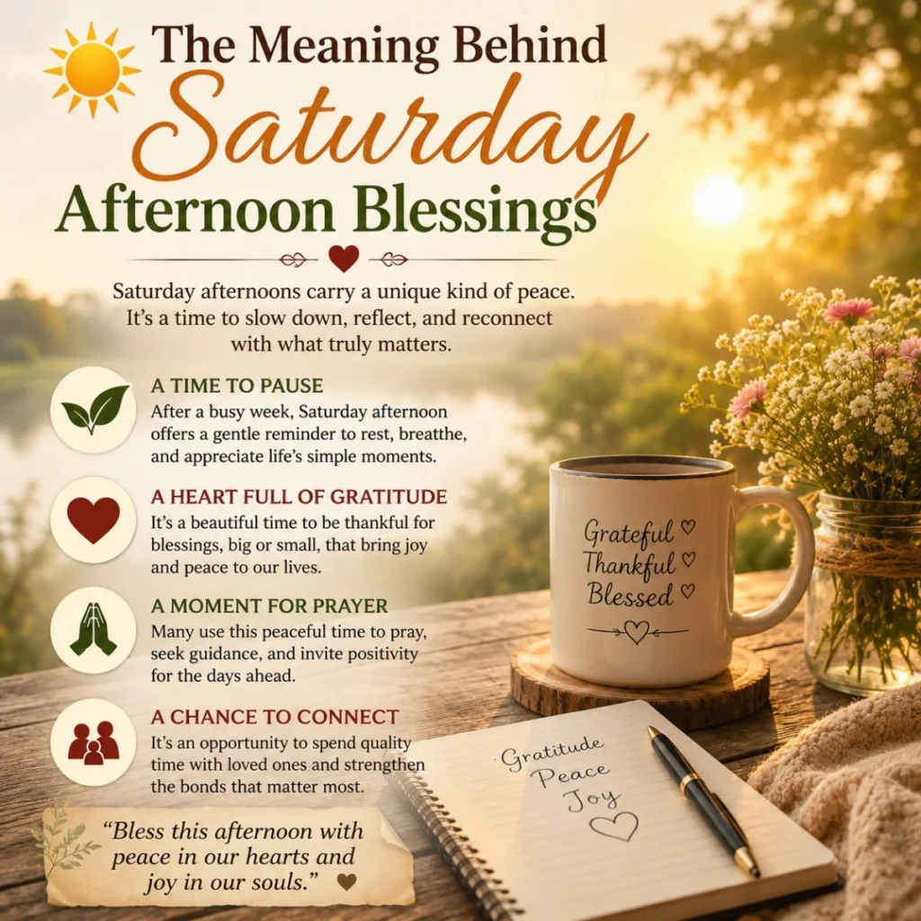 Meaning behind Saturday afternoon blessings with gratitude, prayer, peace, and warm sunset