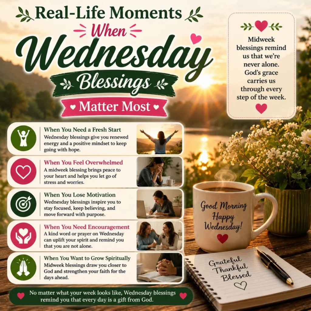 Real-life Wednesday blessings with sunrise, coffee, flowers, prayer, encouragement, and peaceful midweek hope