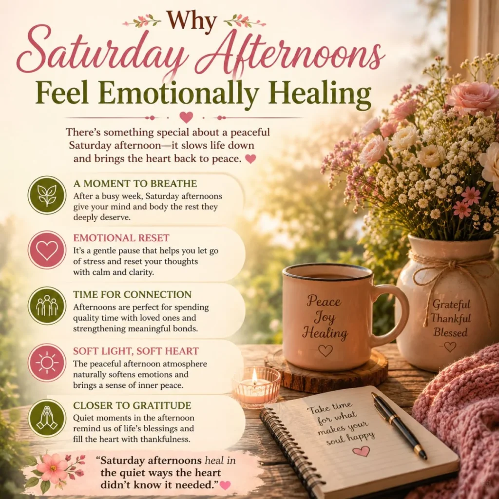 Saturday afternoon blessings for emotional healing with flowers, coffee, prayer, and gratitude