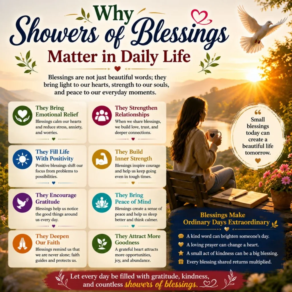 Why showers of blessings matter in daily life with peaceful sunrise, gratitude, strength, and hope