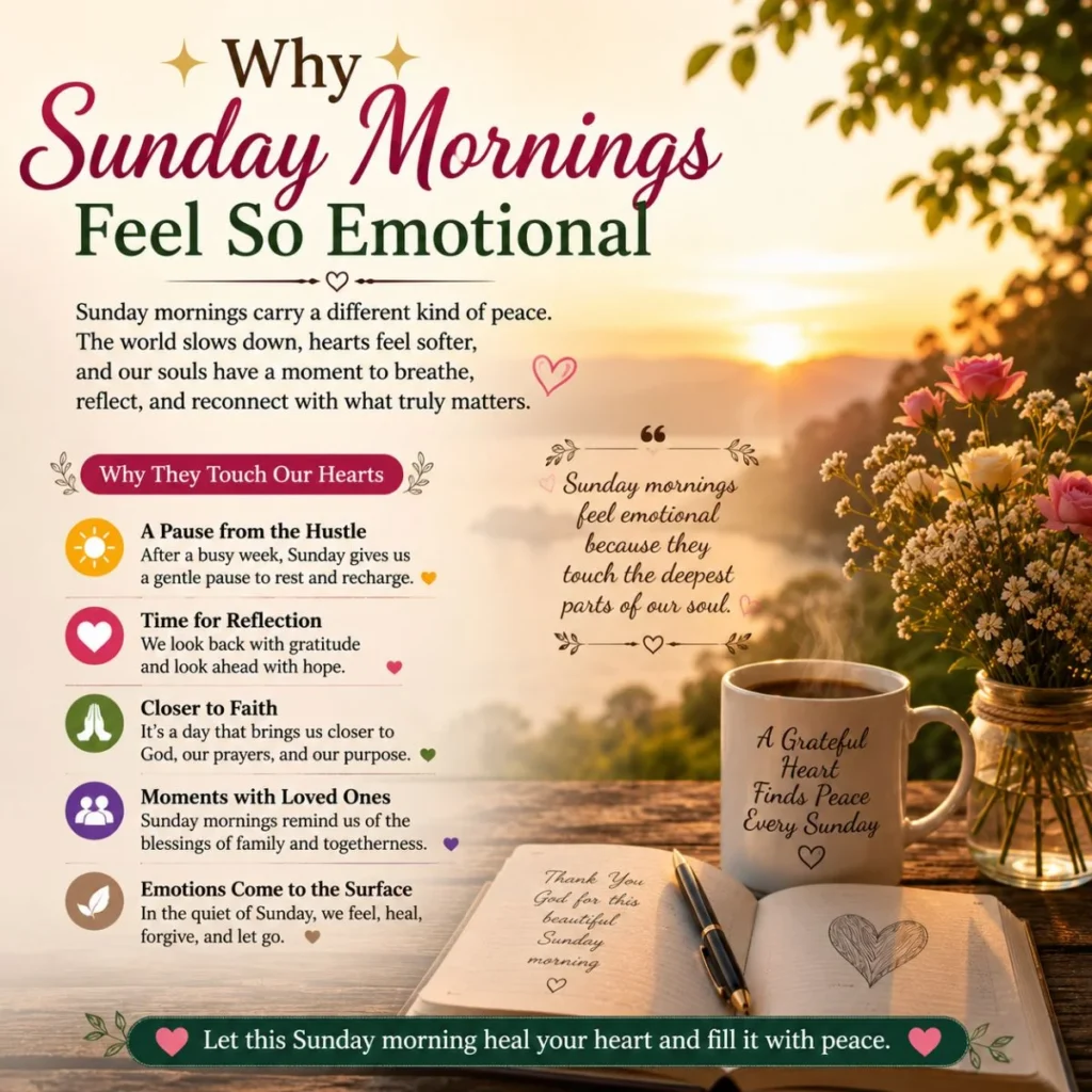 Why Sunday mornings feel emotional with sunrise, coffee, flowers, journal, and peaceful blessing thoughts