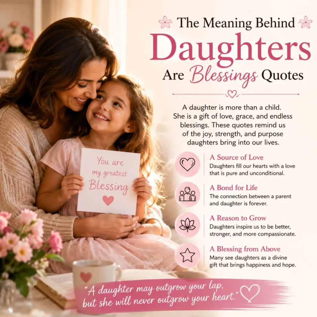 Mother hugging daughter with daughters are blessings quotes and heartfelt family love message
