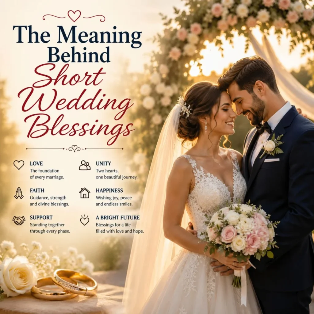 The meaning behind short wedding blessings with a happy bride and groom in a romantic outdoor ceremony