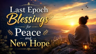 Last Epoch Blessings for peace and new hope with golden sunrise over mountains