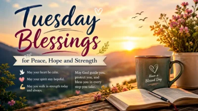 Tuesday blessings for peace, hope and strength with a calm spiritual morning design