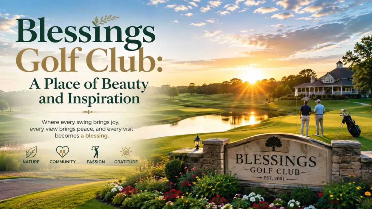Beautiful Blessings Golf Club at sunrise with golfers, peaceful landscape, and inspiring golf course scenery