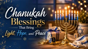 Chanukah menorah with glowing candles, gifts, and festive decorations symbolizing hope, peace, and blessings