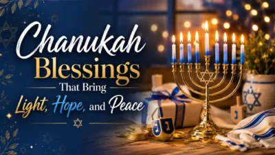 Chanukah menorah with glowing candles, gifts, and festive decorations symbolizing hope, peace, and blessings