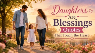Happy family walking with daughter at sunset for daughters are blessings quotes